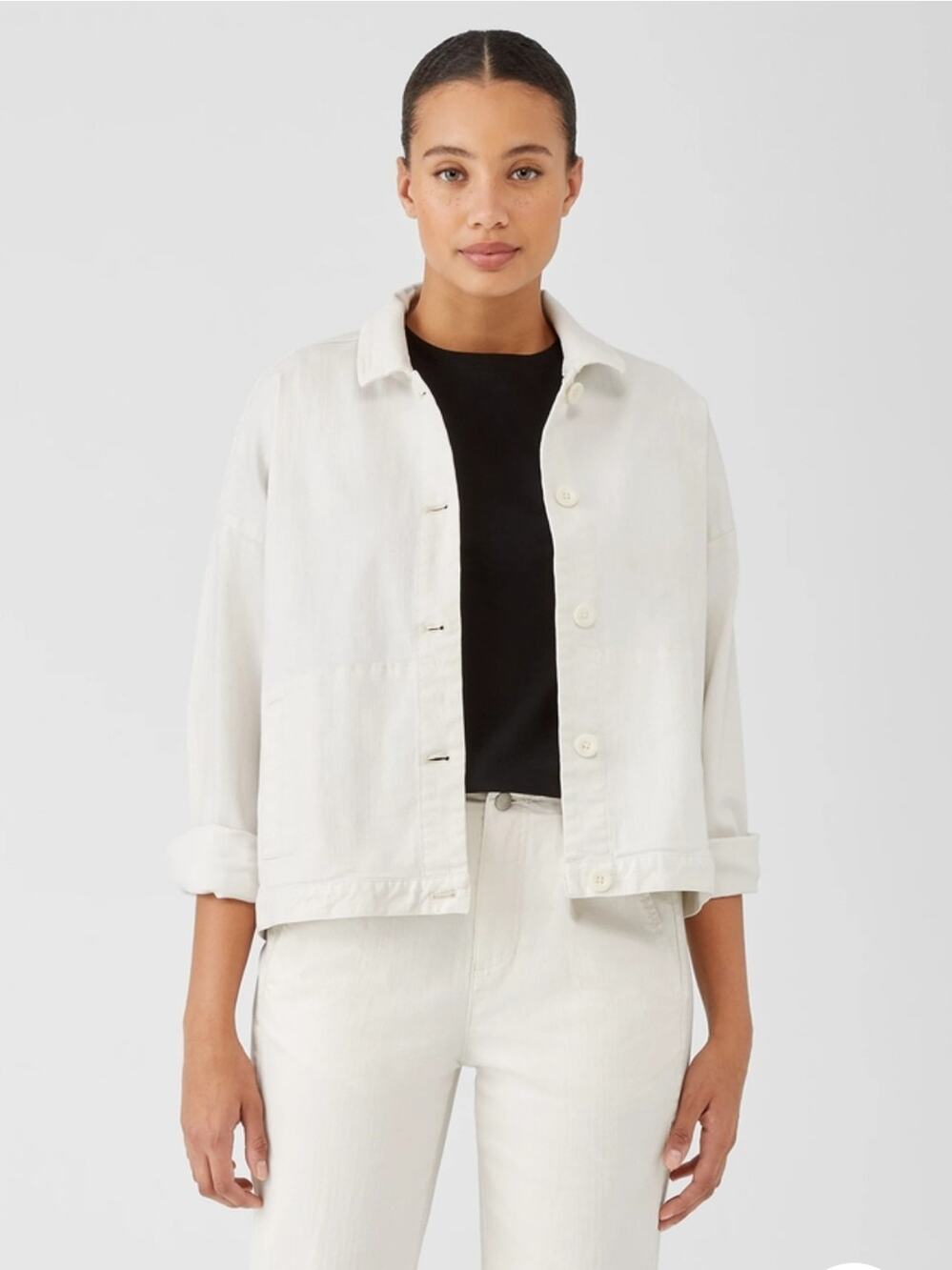 Eileen Fisher Undyed Organic Cotton Denim Jacket White Size Large - Picture 1 of 9